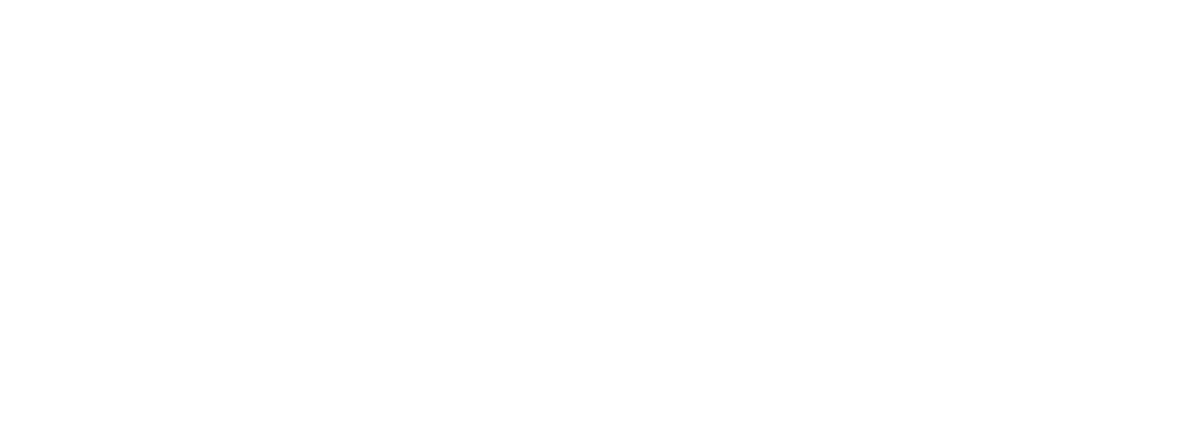 A black and white image with the word "aspire" written in large white letters on a black background.